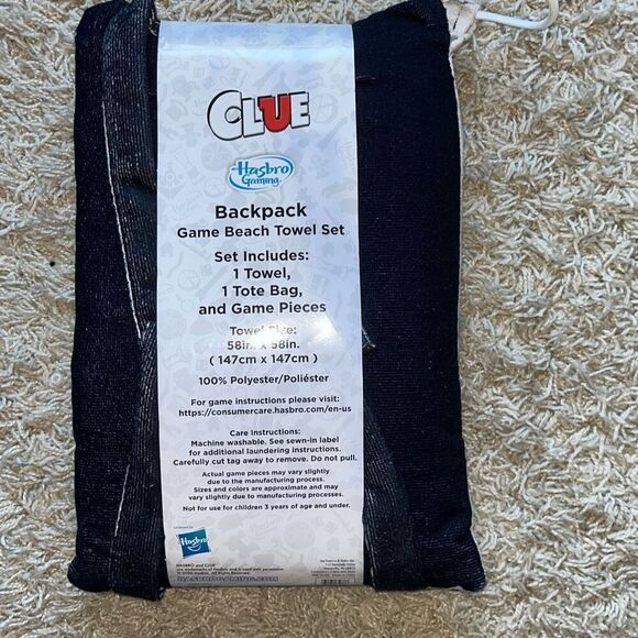 New Hasbro Game CLUE Backpack Beach Towel Set Tote Bag Bath Pool Park Party Kids - Picture 2 of 7